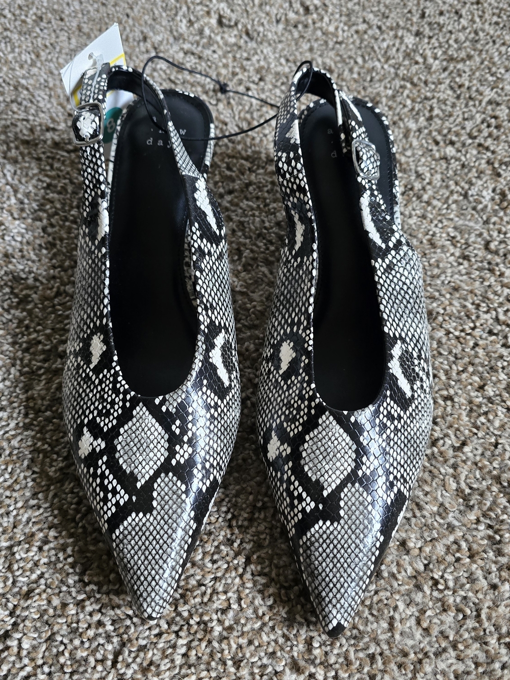 A New Day Black & White Snake-Print Pointed Slingback Mules